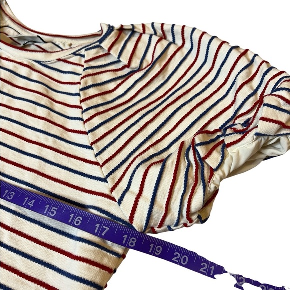 The Greii Striped Puff Sleeve Top Red White Blue Cotton Blend Tee Size Small - Picture 9 of 11